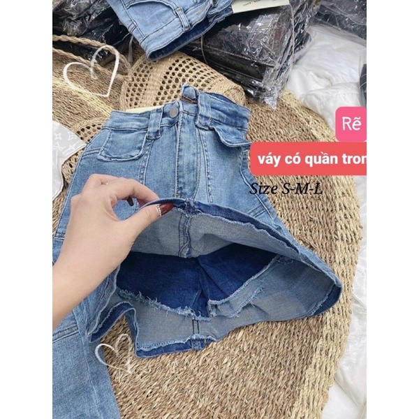 Chân Váy Jean 2 Nút Túi Hộp Màu Xanh đậm, 3 size S m l alohashop91