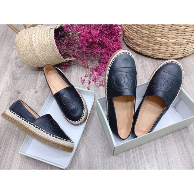 Giầy slipon da viền cói đế kếp màu đen Cao Cấp