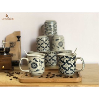 Cốc Cà Phê Latte Men Rạn Vẽ Tay Thủ Công