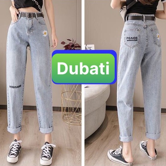 QUẦN JEAN NỮ BAGGY LƯNG CAO THUÊ HOA CÚC, CHỮ GỐI SIÊU HOT - DB 97- DUBATI FASHION