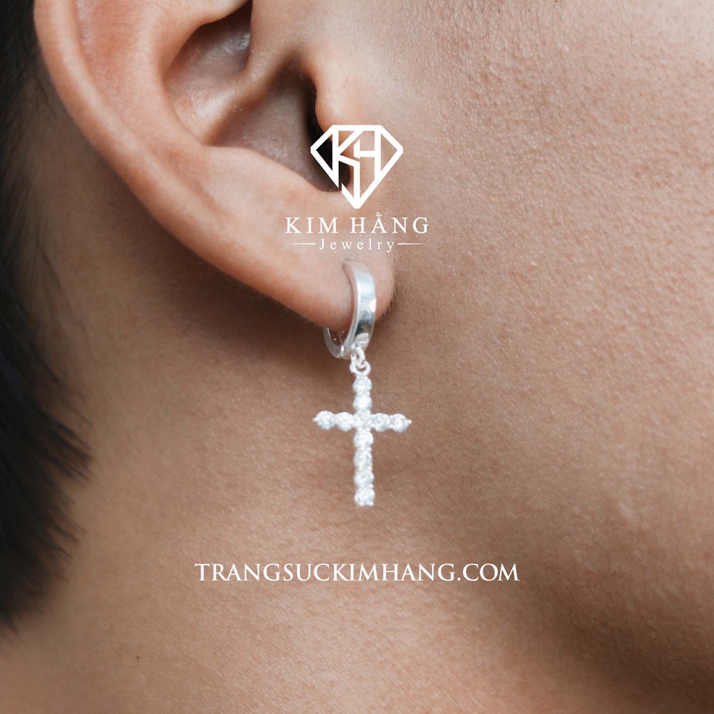 Khuyên Tai BẠC Thánh Giá Đá Thiết Kế Tòn Ten