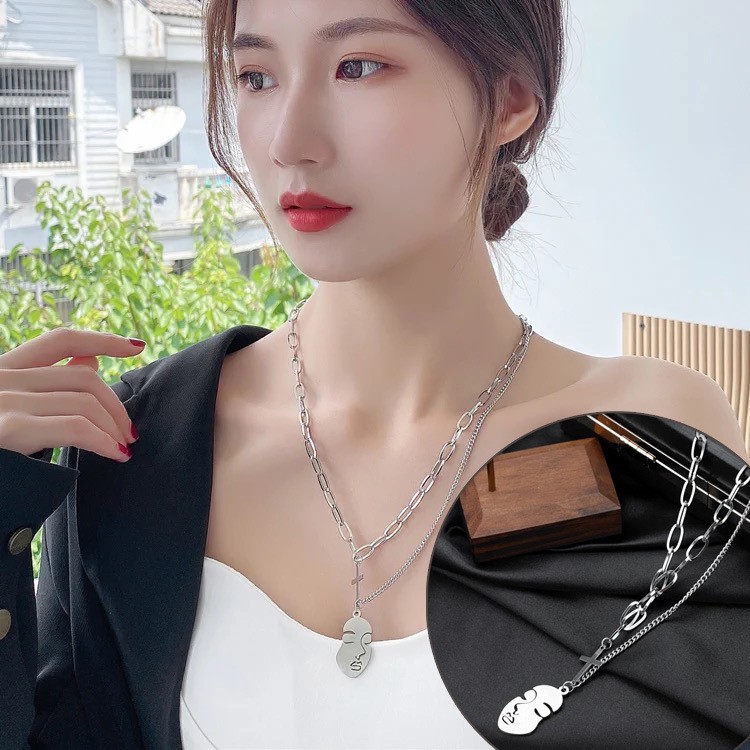 Vòng Cổ Thép Titan Nhiều Lớp Cho Nữ Phong Cách Hip Hop Thời Trang Han Quôc