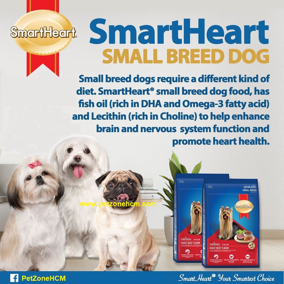 Thức ăn cho chó giống nhỏ Smartheart 1.5kg ️ FREESHIP ️ vị thịt bò nướng phù hợp cho mọi lứa tuổi - PetZoneHCM