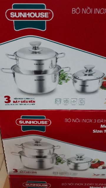 Shop cung cấp giá sỉ:Bộ nồi 3 đáy Sunhouse ixo dùng cho mọi lọi bếp