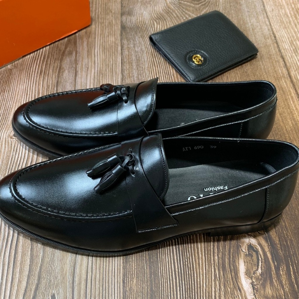 Giày tây công sở nam da bò chuẩn 100% chuông đen trơn