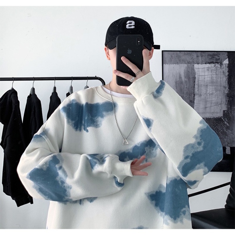 Áo Sweater Cổ Tròn Tay Dài Dáng Rộng Nhuộm Màu Độc Đáo Thời Trang Cho Nam Size M-2XL