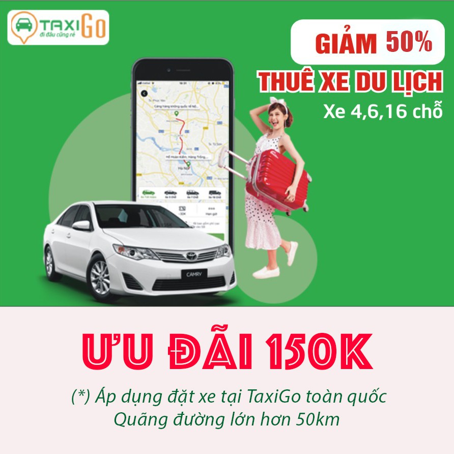 Toàn Quốc [E-Voucher] Ưu đãi 150k áp dụng đặt xe tại TaxiGo quãng đường trên 50km