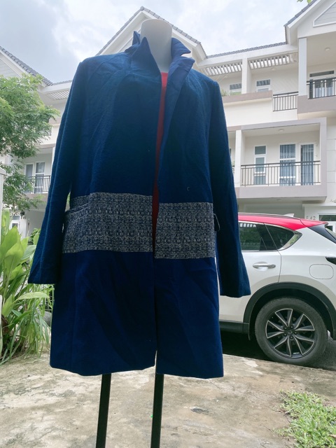 Áo khoát dạ dáng dài màu xanh combo 2