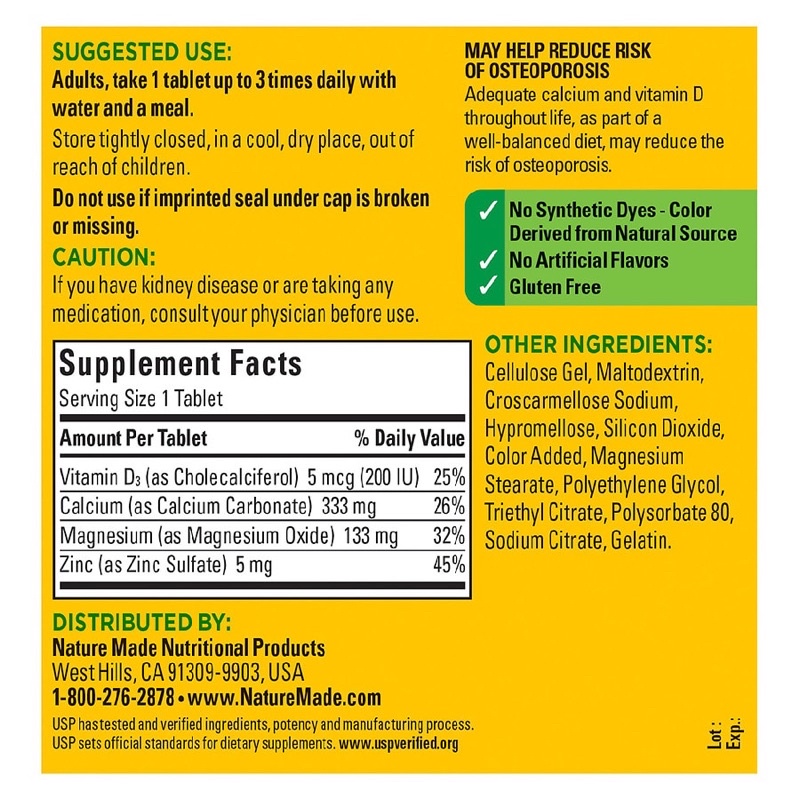 Viên uống Nature Made Calcium Magnesium Zinc With Vitamin D3 300 viên