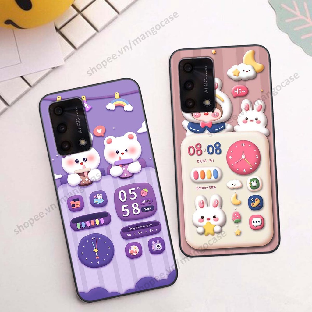 Ốp lưng Oppo A74 / A94 / A95 hình gấu, thỏ, đồng hồ cute dễ thương