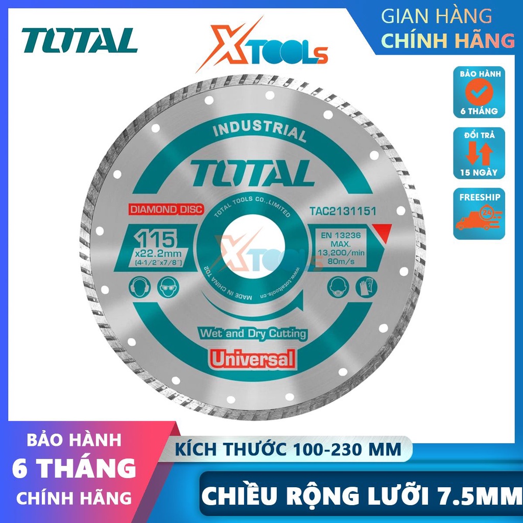 Đĩa cắt gạch khô ướt TOTAL nhiều kích thước, đĩa cắt kim loại có phủ hợp kim nhân tạo rắn chắc [CHÍNH HÃNG][XTOOLS]