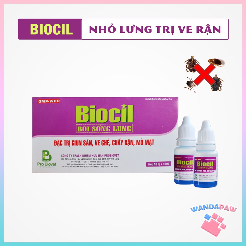 Nhỏ sống lưng trị ve ghẻ rận mạt Biocil cao cấp nước xanh lọ 10ml | WANDAPAW