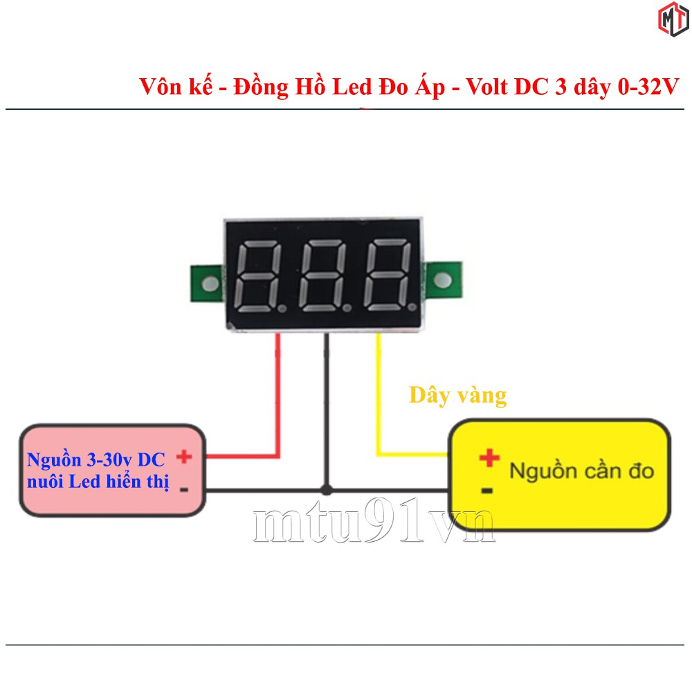 Vôn kế - Đồng Hồ Led Đo Áp - Volt DC 3 dây 0~30v 0.36 inch