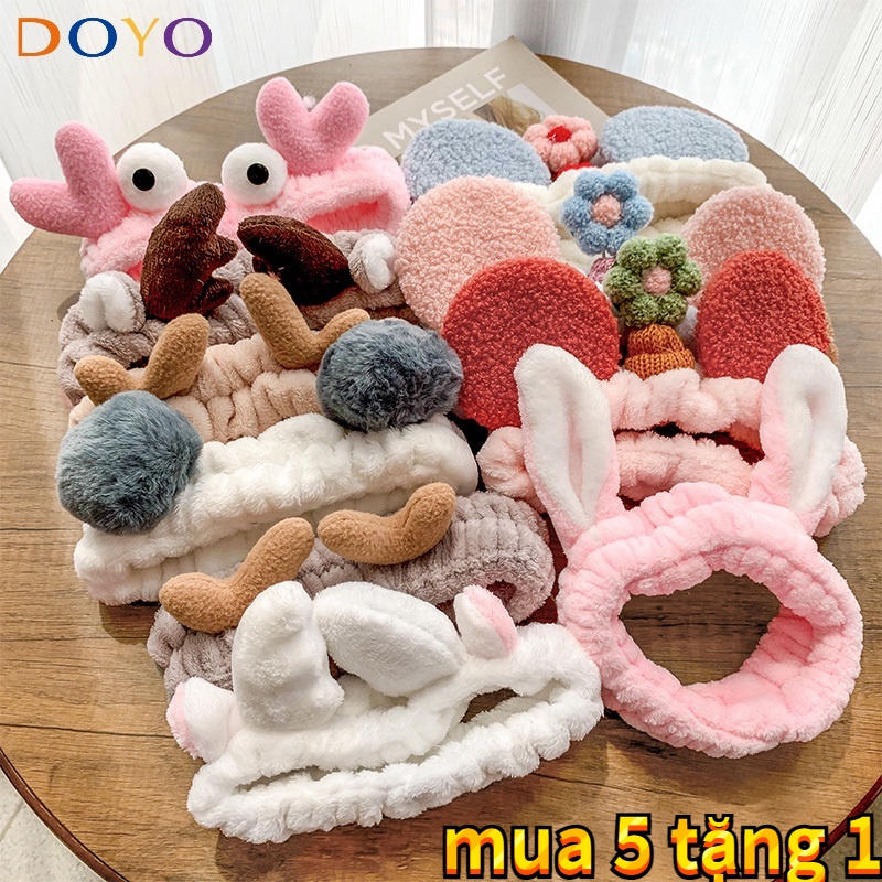 Khăn trùm đầu băng đô tai thỏ dễ thương tuần lộc mèo nhung gấu nơ cho bé trai và bé gái