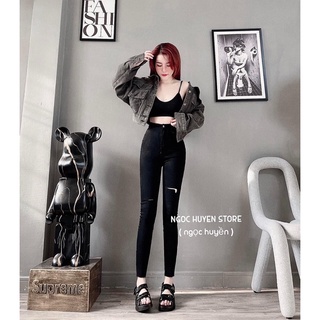 Jeans dài lưng cao co giãn rách pT