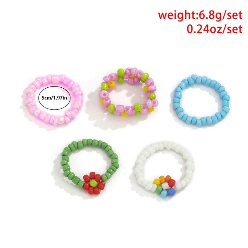 Set 5 Nhẫn Bện Dây Hoa Cúc Phong Cách Boho Thời Trang Đi Biển Mùa Hè
