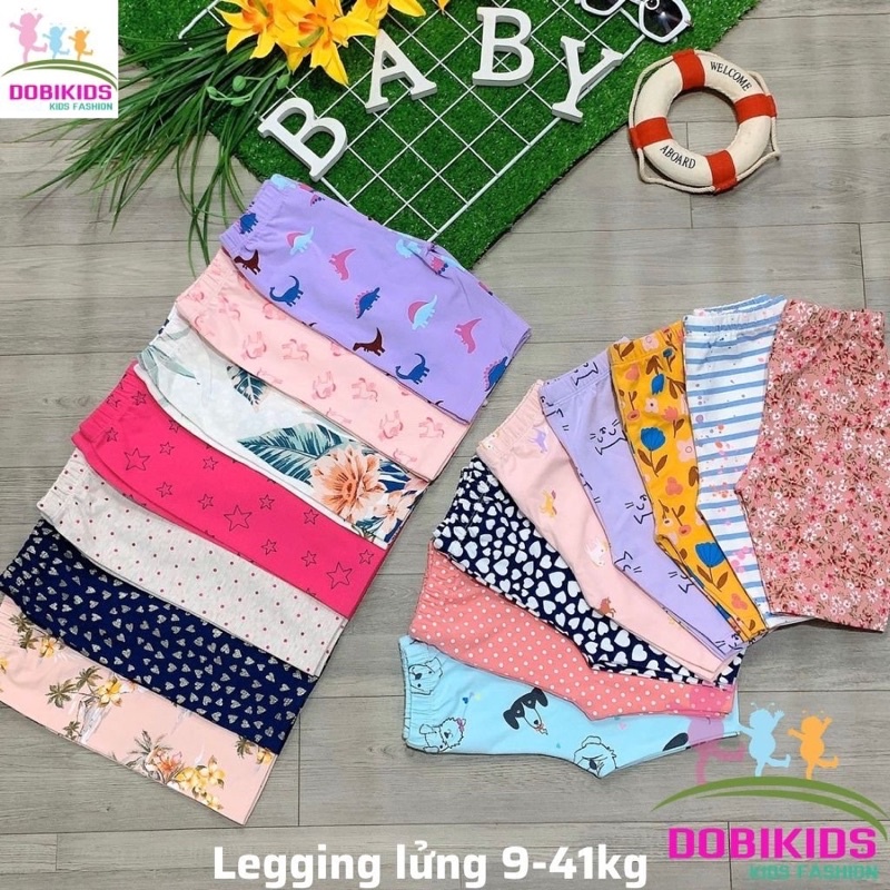 Quần legging lửng bé gái cotton xuất đẹp mềm mát co giãn cho bé 9-41kg