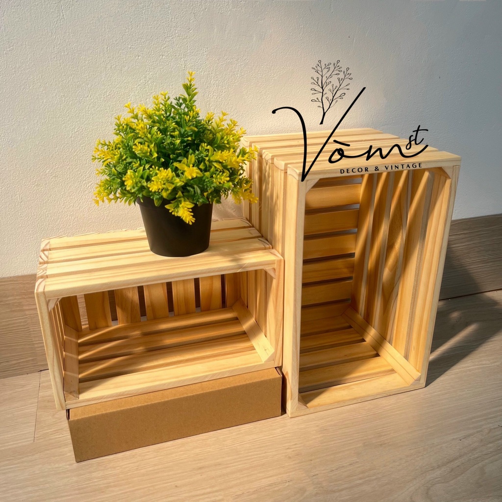 Thùng PALLET Trang Trí TỪ Gỗ THÔNG THƠM CAO CẤP Nhập Khẩu - VÒM DECOR - Hộp Kệ Gỗ PALET Đựng Đồ
