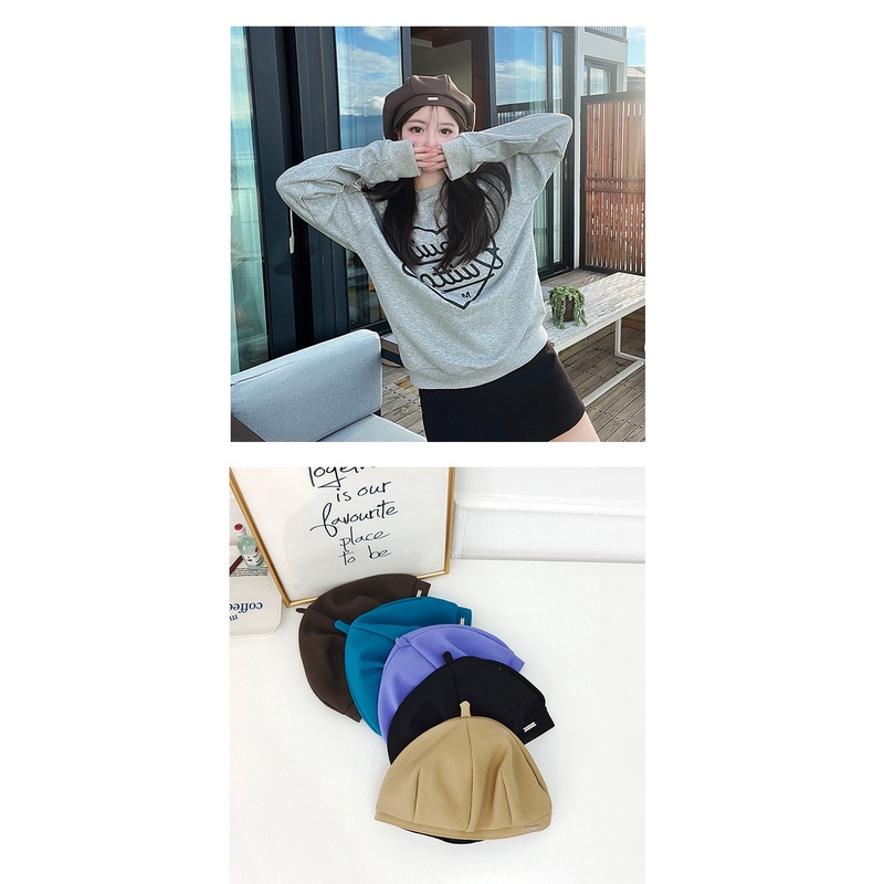 Mũ Beret Màu Đen Đính Nhãn Kim Loại Thời Trang Thu Đông Nhật Hàn