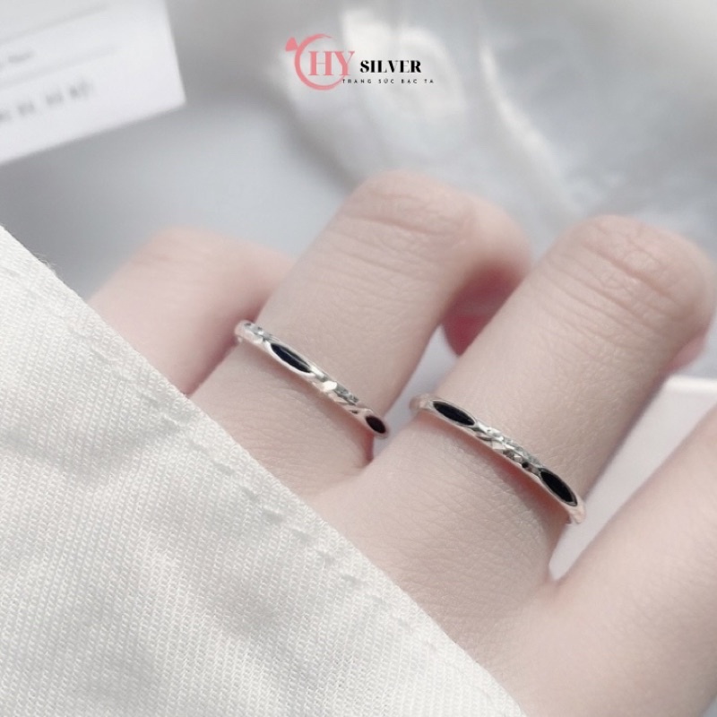 Nhẫn đôi bạc nam nữ CHY SILVER viền đen may mắn bạc ta
