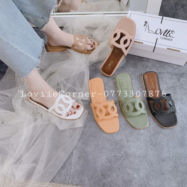LOVIIECORNER - DÉP NỮ THỜI TRANG QUAI NGANG ĐẾ BỆT QUAI NGANG XOẮN THỜI TRANG D191303