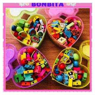 Đồ chơi trí tuệ montessori - đồ chơi xâu hạt gỗ hộp trái tim rèn luyện sự khéo léo, kiên nhẫn, tỉ mỉ cho bé