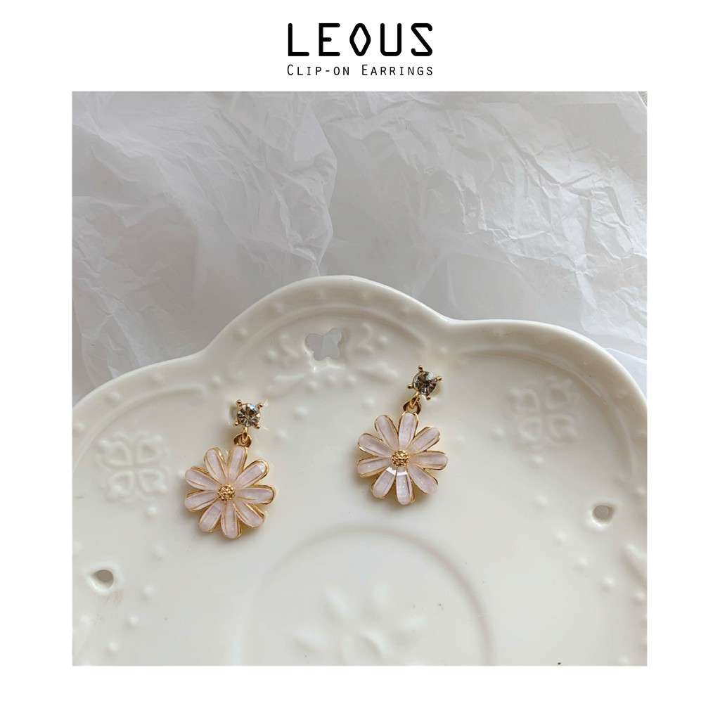 Khuyên tai kẹp không bấm lỗ chốt cố định K126 bằng hợp kim mạ vàng hình bông hoa dáng midi Leous Accessories