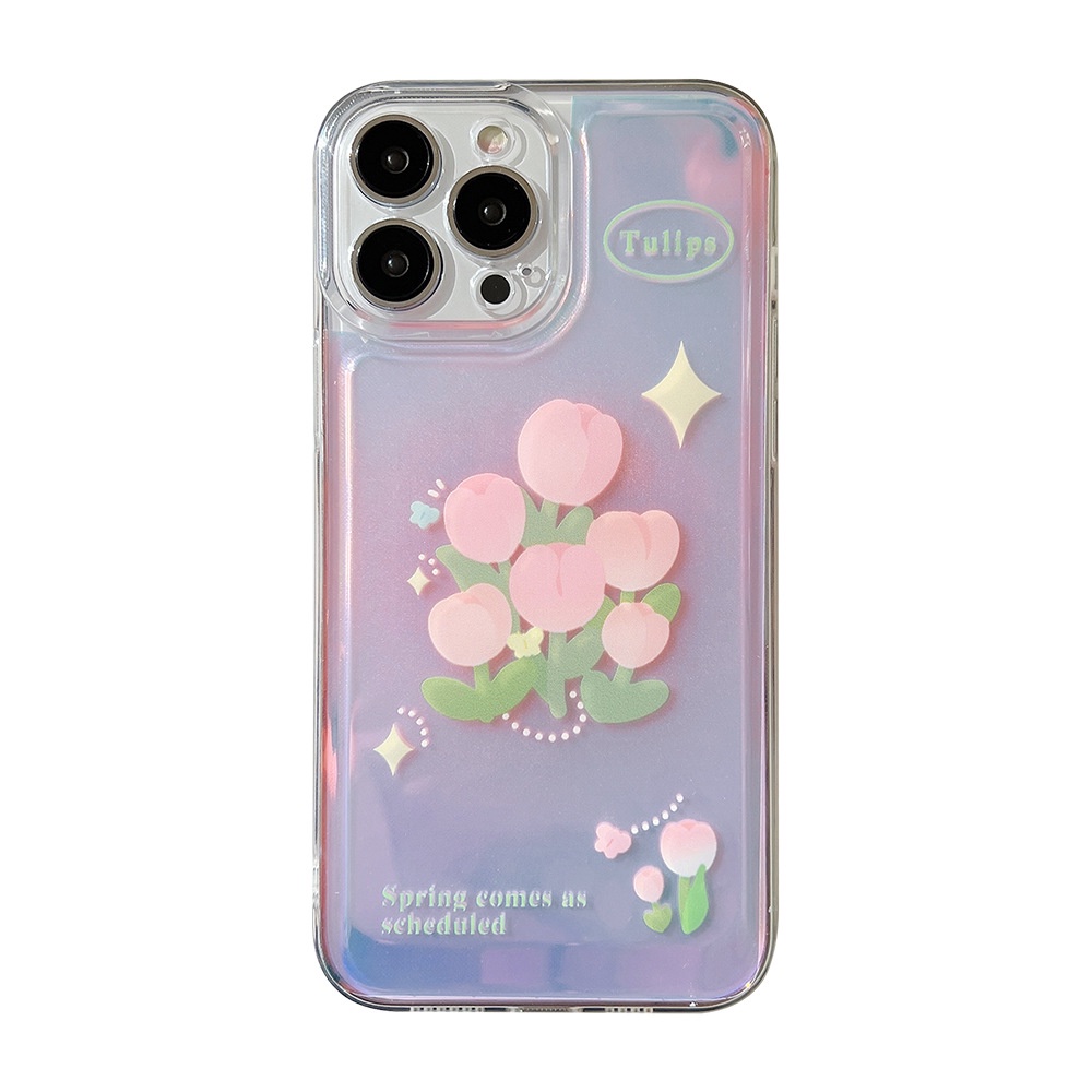 Ốp điện thoại trong suốt hoa tulip màu laser thích hợp cho iPhone 7 8 PLUS X XR XS 11 12 13 14 MINI PRO MAX SE 2020