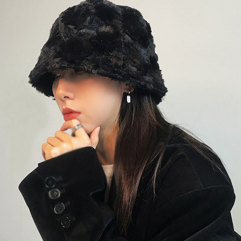 Mũ bucket lông giả dày dặn mềm mại giữ ấm kích cỡ 56-58cm
