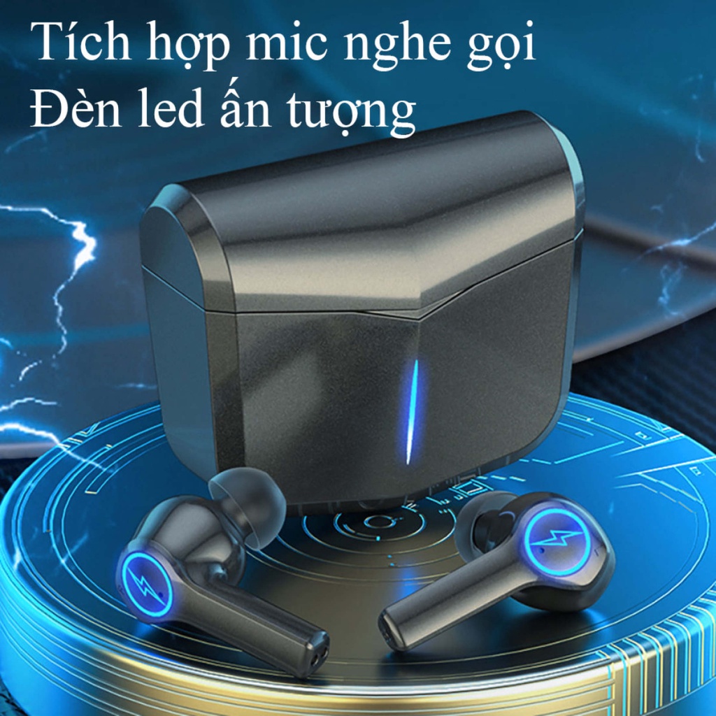 Tai Nghe Bluetooth Lightning TWS-02 Bass Mạnh - Tai Nghe Không Dây, Có Mic, Pin Siêu Khỏe, Độ Trễ Thấp, Cảm Ứng Vân Tay