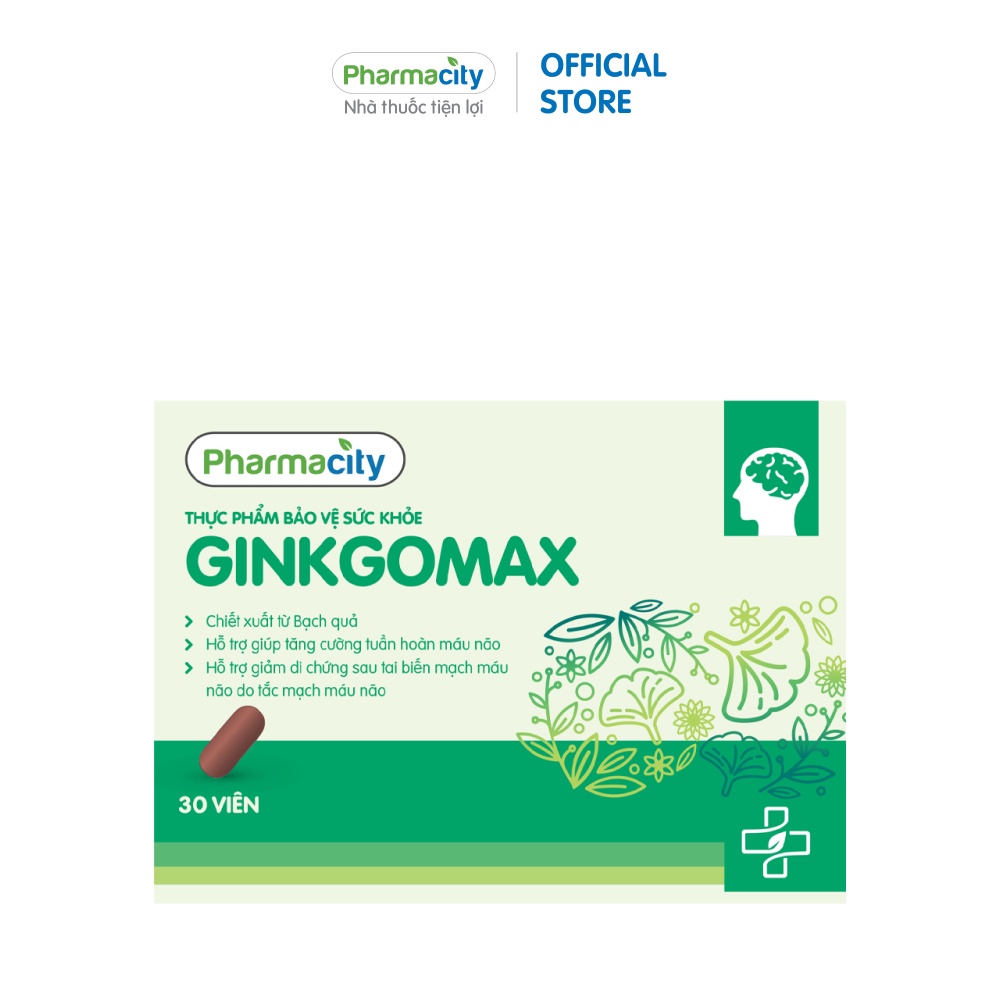 Thực Phẩm Pharmacity Hỗ Trợ Tuần Hoàn Máu Não Ginkgomax (30 viên/hộp)