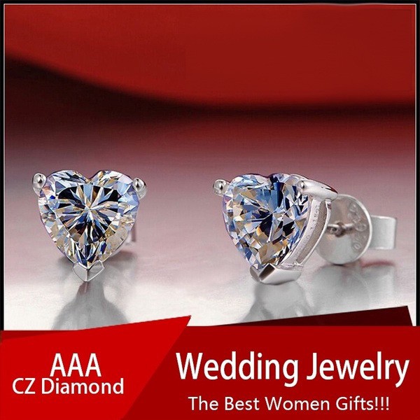 Bông Tai Hình Trái Tim Đính Đá Phong Cách Sang Trọng Cho Nữ