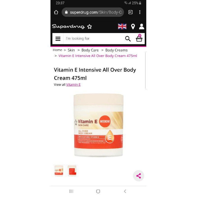 [Có Bill] DƯỠNG THỂ Superdrug Vitamin E All Over Body Cream 475ml