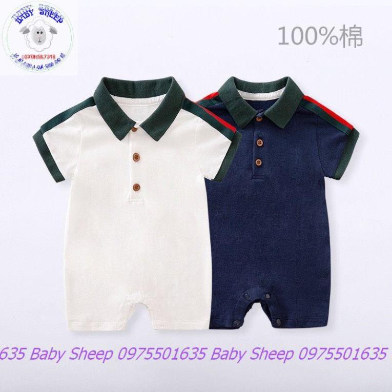 Body Polo công tử cộc tay Liền thân màu trắng và xanh viền họa tiết GC cho bé trai hàng cao cấp