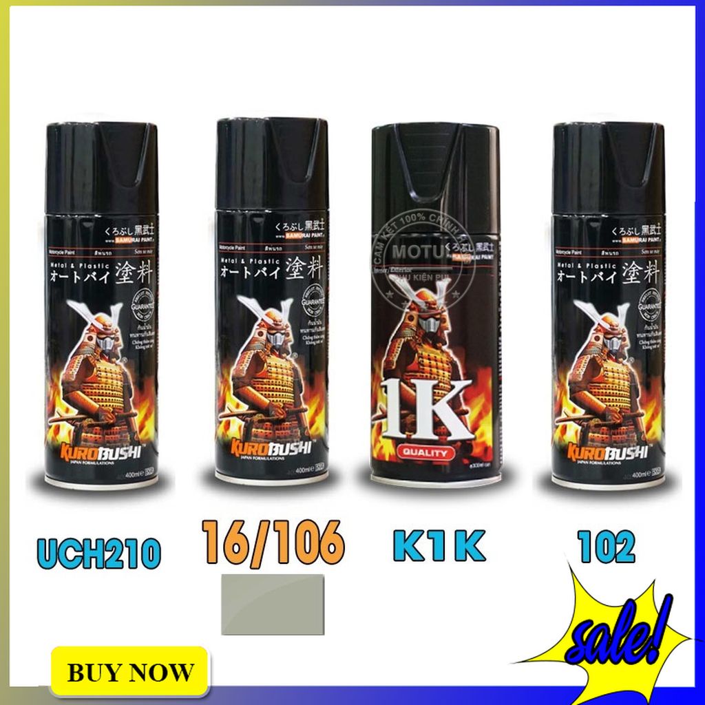 Combo 4 sơn xịt Samurai màu xám sáng (gồm 16/106 - UCH210 - 2/102 - K1K - Giấy nhám P800)