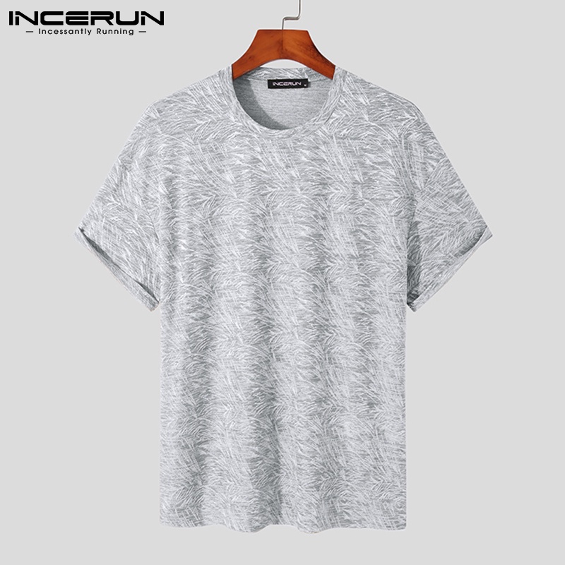 Áo thun INCERUN tay ngắn cổ tròn dáng rộng in họa tiết thịnh hành cho nam