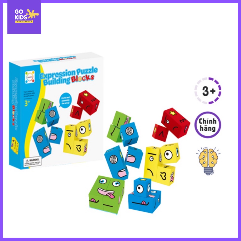 Đồ Chơi Board Game Xếp Hình Lập Phương Thay Đổi Biểu Cảm Bằng Gỗ Theo Mẫu Cho Bé Thông minh