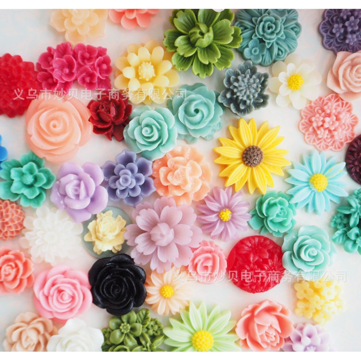 Túi 100 charm hoa các loại trang trí vỏ ốp điện thoại, DIY