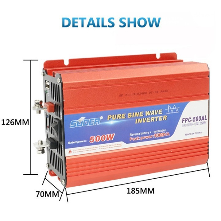 Inverter Sin Chuẩn Chuyển Đổi Điện 500W-12V (Bảo Vệ Ngược Cực)