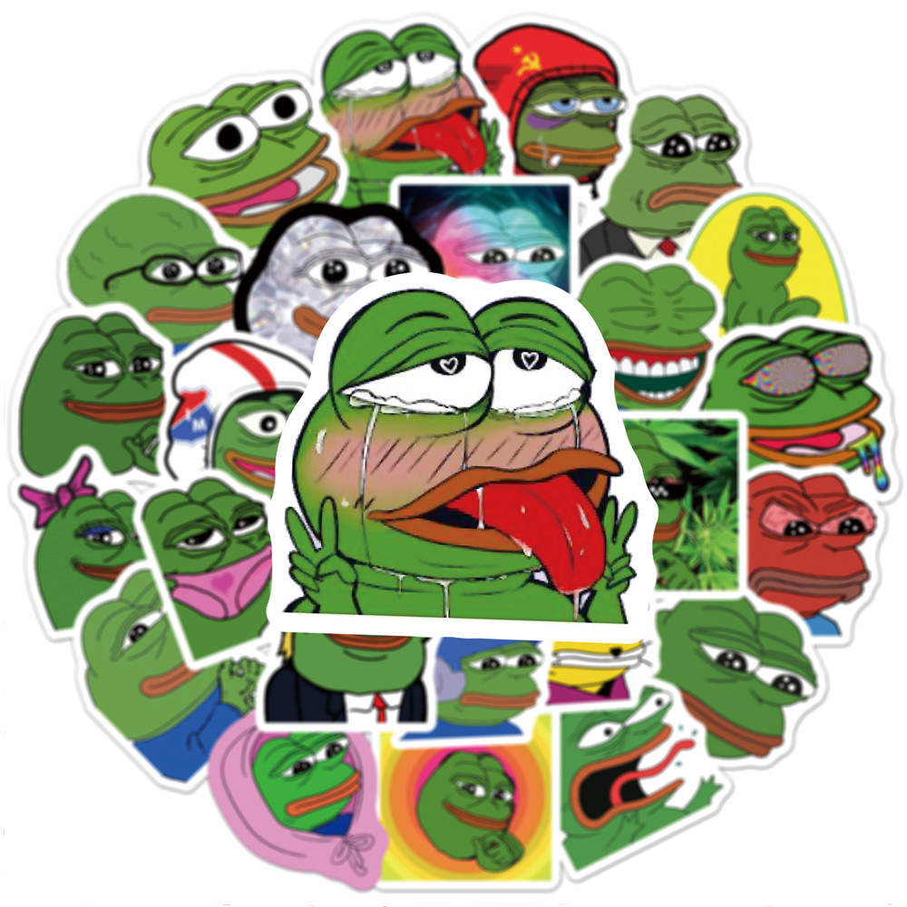 Y&P| Hình Dán Chống Nước Sad Frog Phim Hoạt Hình Mũ Bảo Hiểm Máy Tính Xách Tay Hành Lý Dán Thiết Lập, 50 tờ