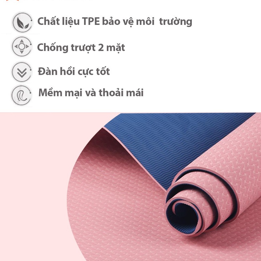 Thảm tập yoga, tập gym tại nhà, 6mm, TPE, 2 lớp T2L chống trơn trượt shop TIDATA 2L6