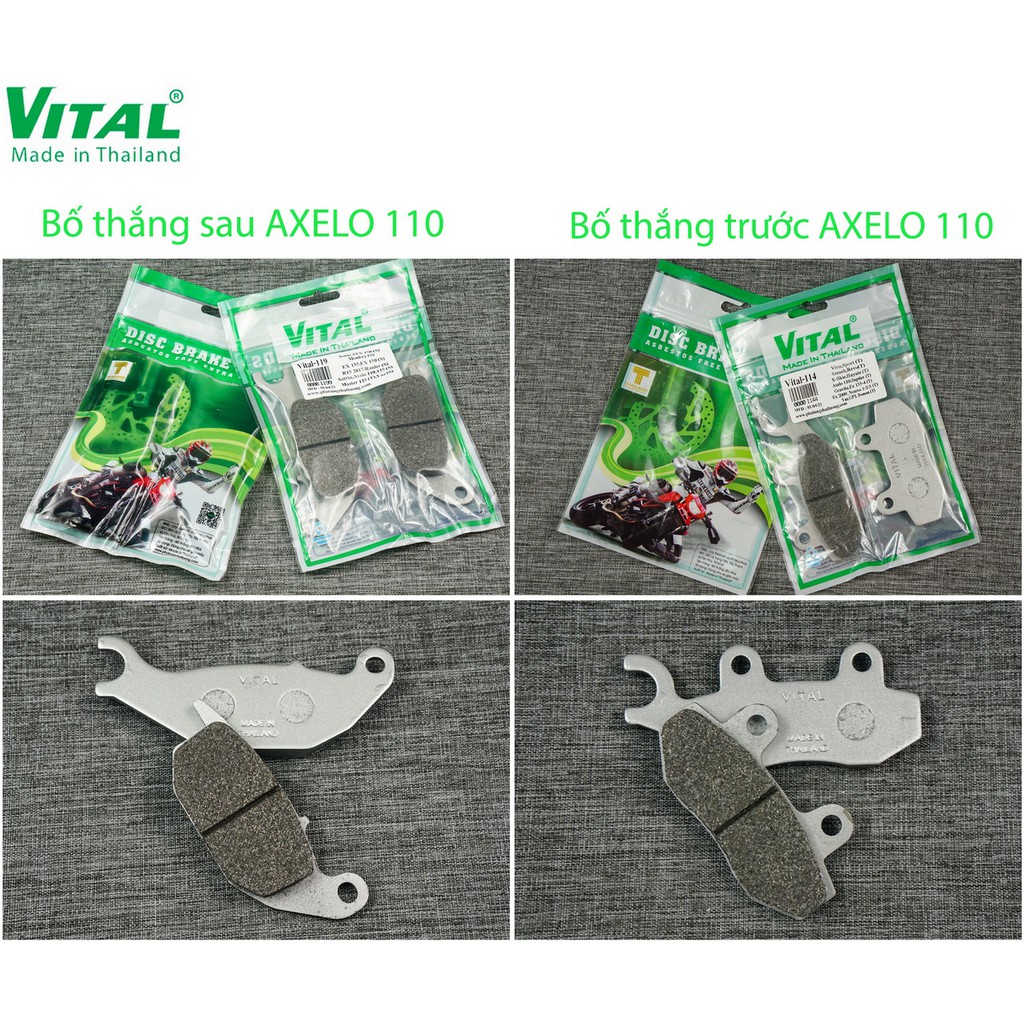 Bố thắng đĩa sau + trước AXELO hiệu VITAL - Má phanh xe máy, bố thắng đĩa VITAL chính hãng Thái lan