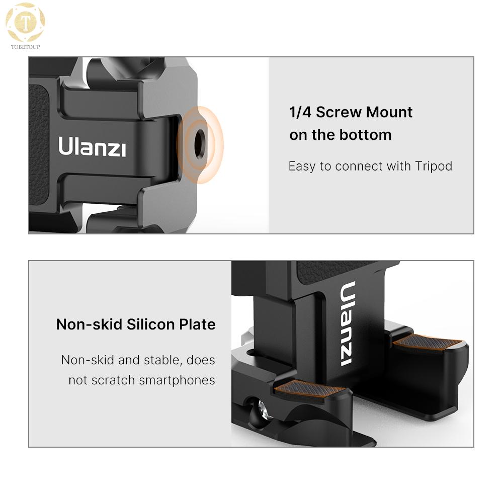 Shipped within 12 hours】 Ulanzi ST-15 2-in-1 Arca-Swiss Quick Release Plate Foldable Phone Holder Clamp Aluminum Alloy with Cold Shoe Mount 1/4 Inch Screw for DSLR ILDC Camera Smartphone Phone Holder [TO]