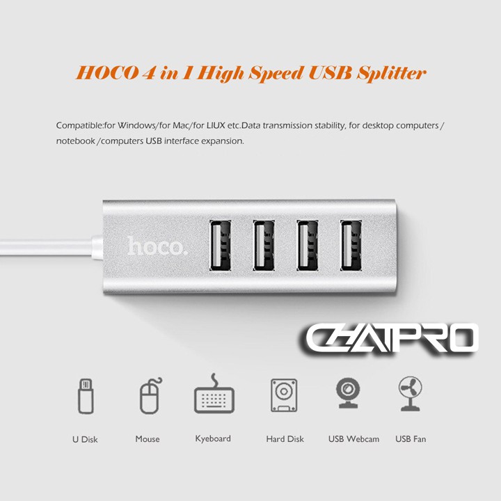 Bộ hub chia 4 cổng USB Hoco HB1 chính hãng