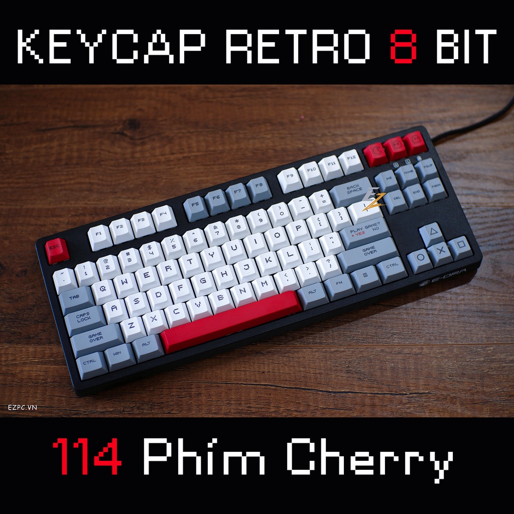 Keycap RETRO 8 BIT Thick PBT Dyesub 114 Phím Cherry Profile Cho Bàn Phím Cơ Của EZPC