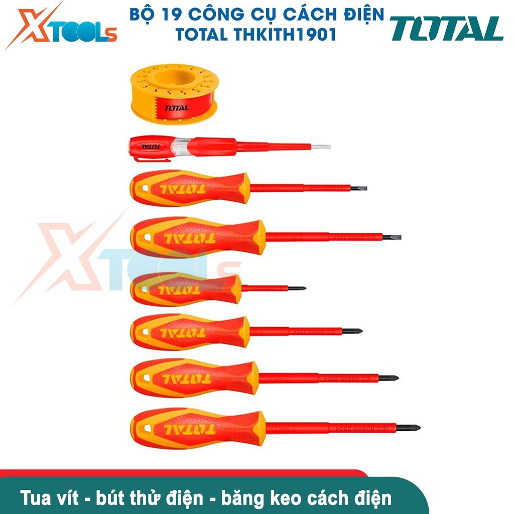 Bộ 19 công cụ cách điện TOTAL THKITH1901 cách điện 1000V, chứng nhận VDE/GS nhiều dụng cụ tiện ích [CHÍNH HÃNG][XTOOLS]