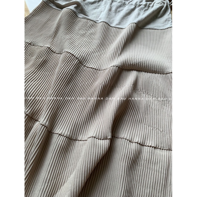 [HANNA] Đầm bầu thun cotton dập ly mặc bầu và sau sinh size 75kg co dãn thoải mái thoáng mát dáng dài dễ thương