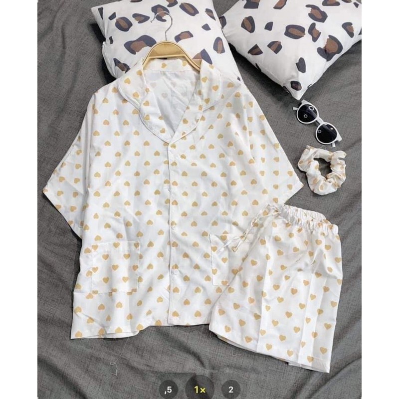 Bộ Ngủ Pijama Cánh Dơi Nhiều Họa Tiết Tim - Gấu - Trắng - Xanh -Bò Sữa Nữ [FREESHIP] Đồ ngủ đồ mặc nhà form rộng cao cấp