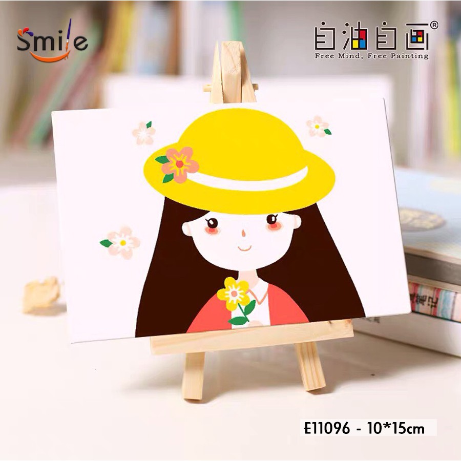Tranh tô màu theo số sơn dầu số hóa cao cấp Smile FMFP cho trẻ em Em bé mũ vàng E11096