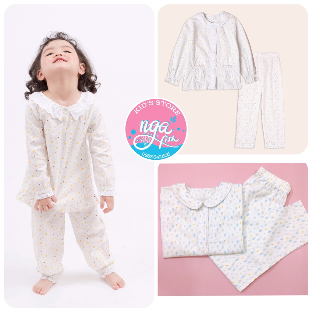 Pyjama cho bé gái dài tay xuất hàn dễ thương Nga Fish BPMG